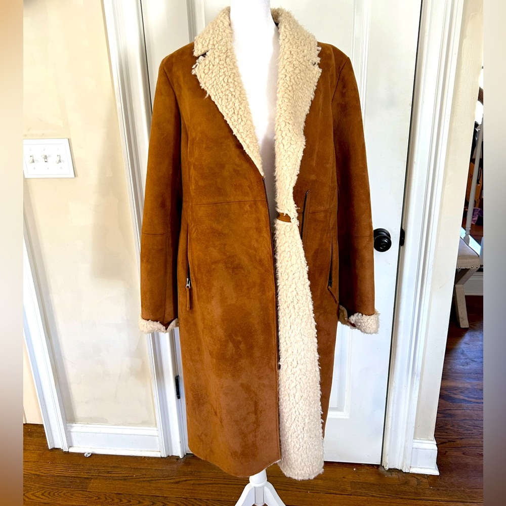 NWOT Boden women’s shearling lined faux suede overcoat- size 10